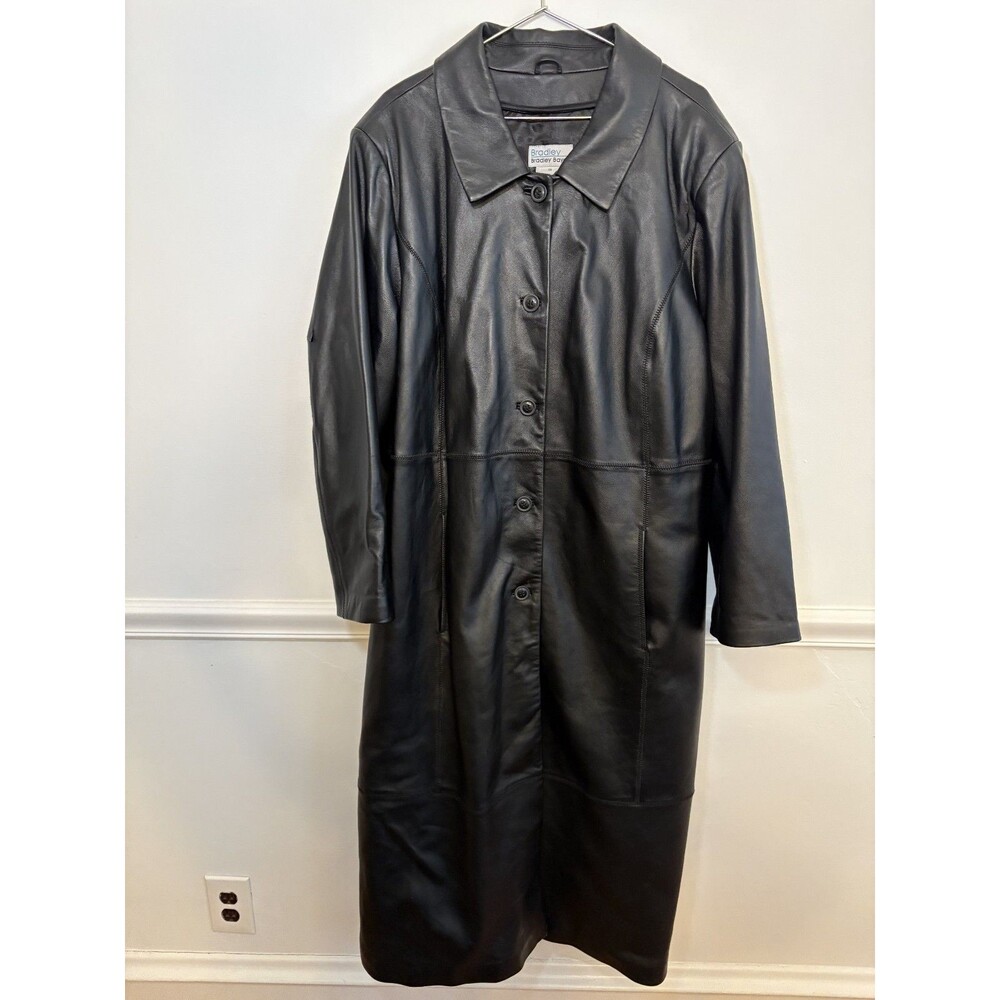 90s Bradley Bayou Black Leather Trench Coat Duster Size 3X Plus Size -Read Desc.